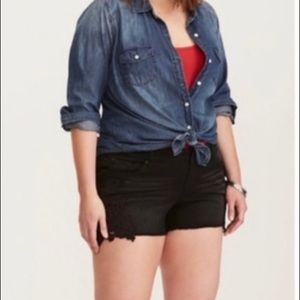 Crochet denim shorts